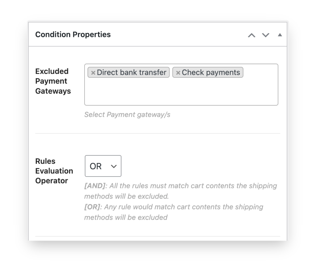 Conditional Payment Method Restrictions feature screenshot