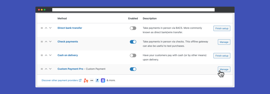 Manage the payment gateway