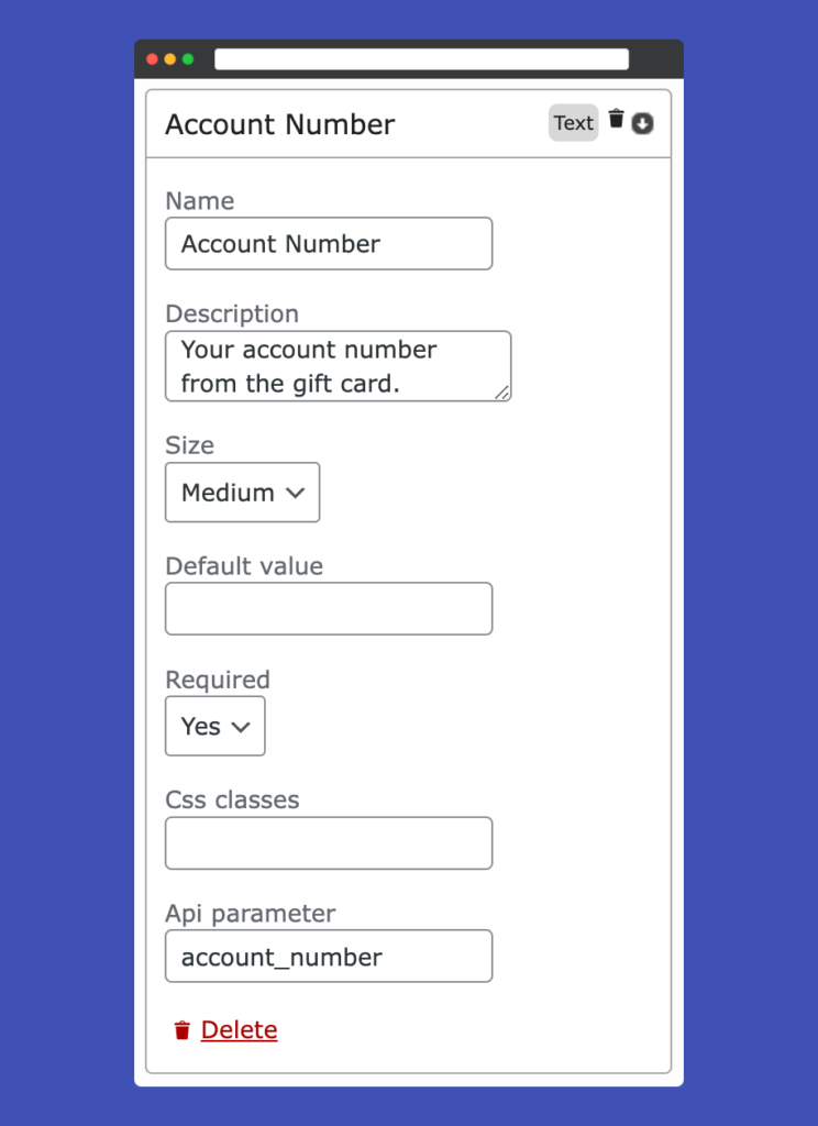 Form builder fields. 