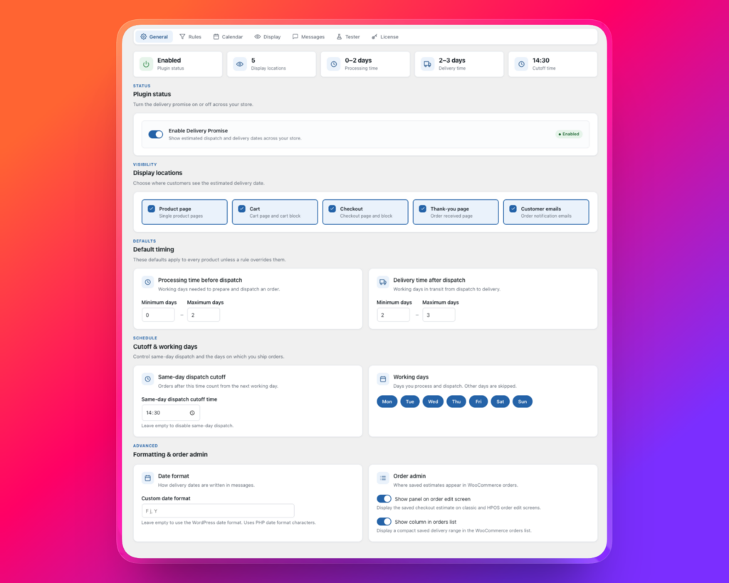 Delivery Promise for WooCommerce screenshot 1