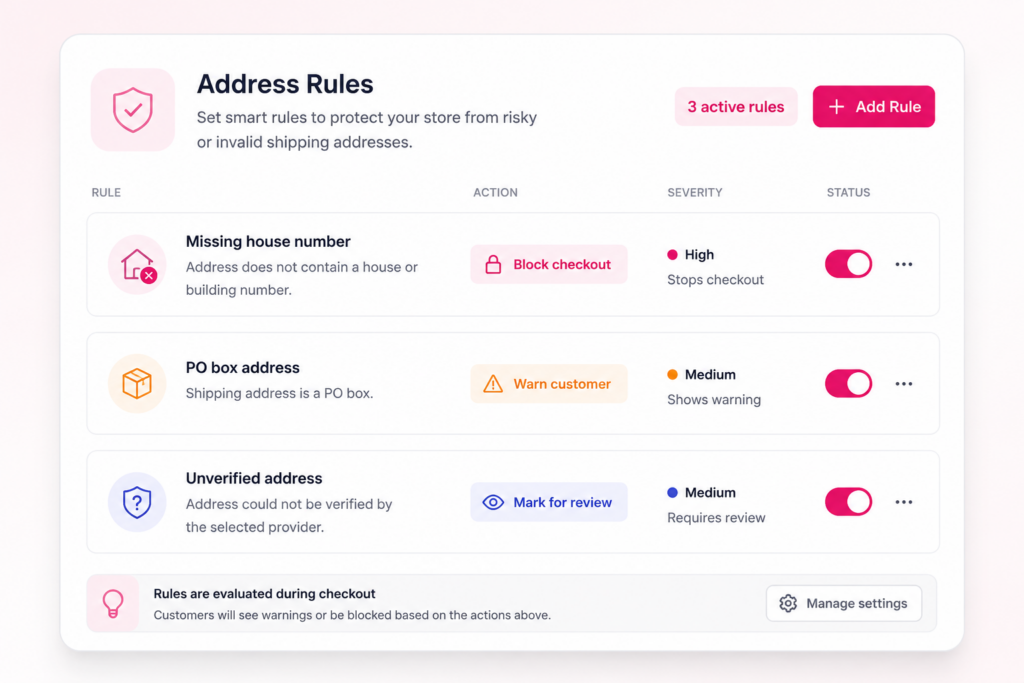 Checkout Rules That Match Your Shipping Workflow feature screenshot