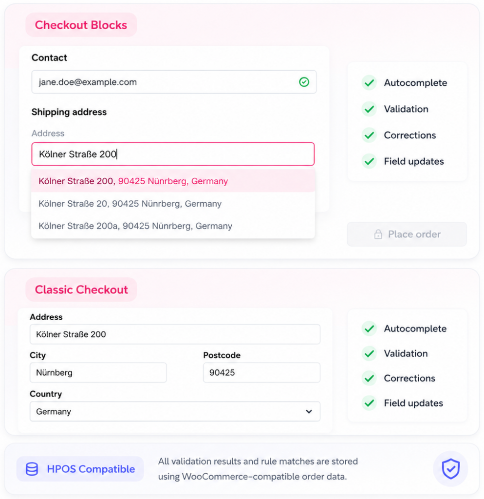 Works with Checkout Blocks and Classic Checkout feature screenshot