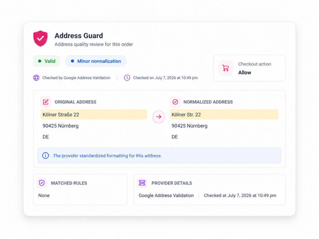 Review Address Quality Inside the Order feature screenshot