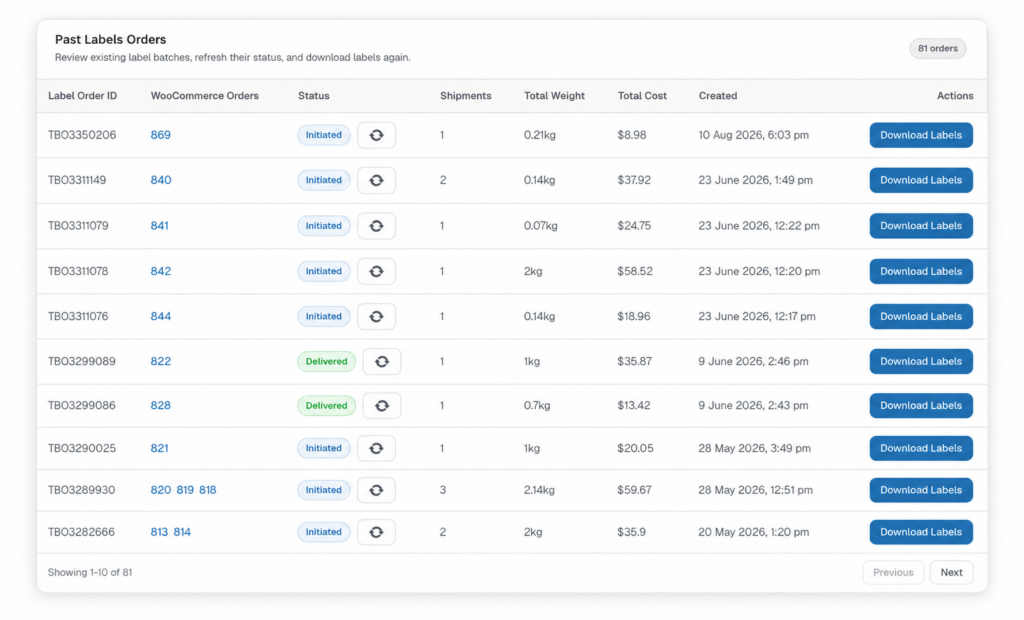 Manage Shipments feature screenshot