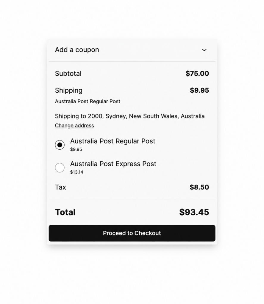 Real-Time Australia Post Shipping Rates feature screenshot