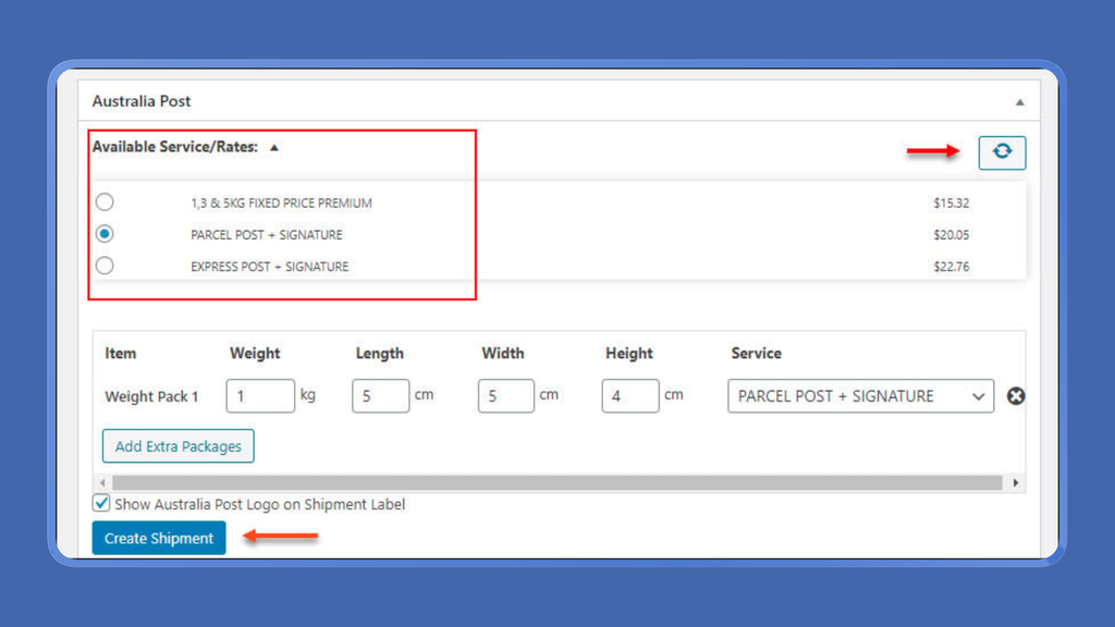 ELEX WooCommerce Australia Post shipping plugin settings