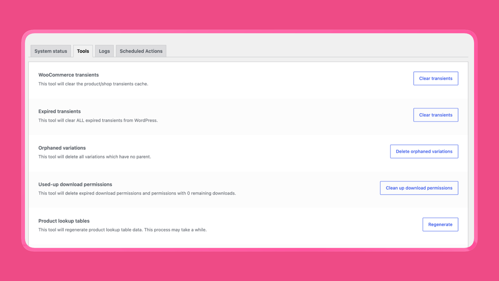 Clear transients in WooCommerce tools