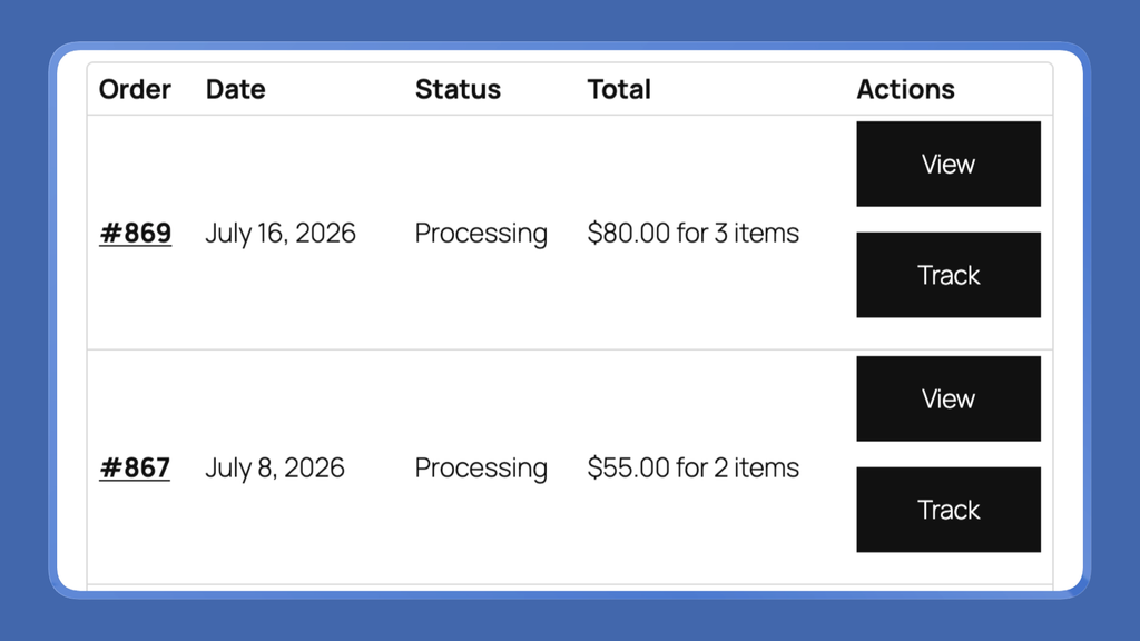 Track button on WooCommerce My Account → Orders