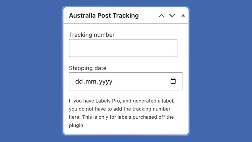 Australia Post Tracking metabox — tracking number and shipping date