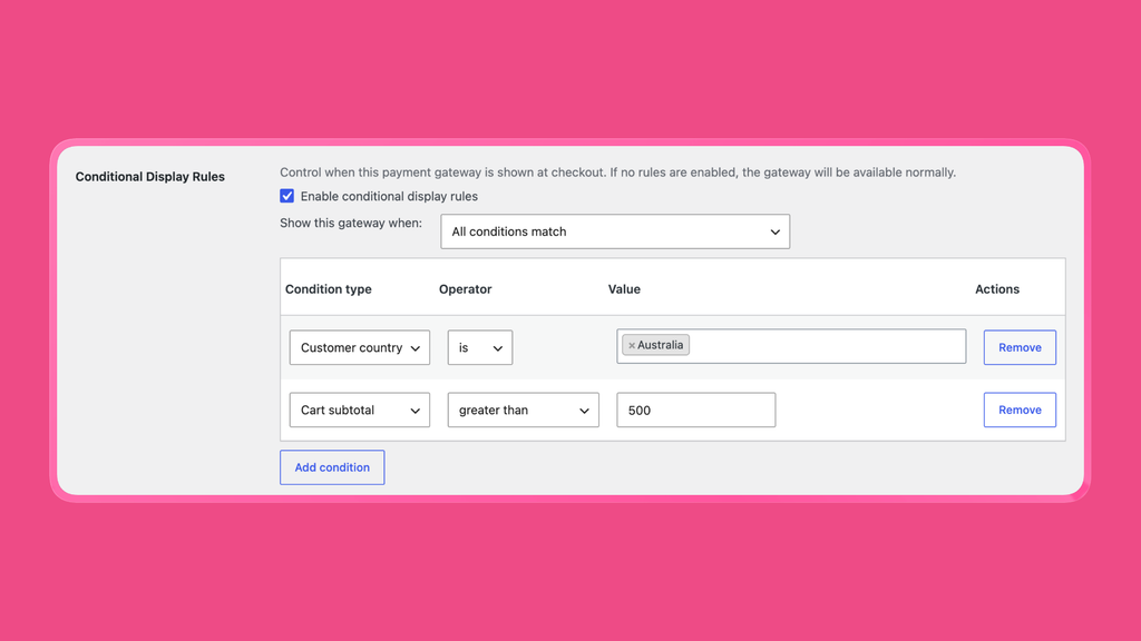 Show the gateway only to the right customers