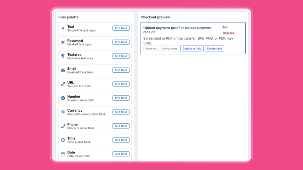 Configure the file upload field