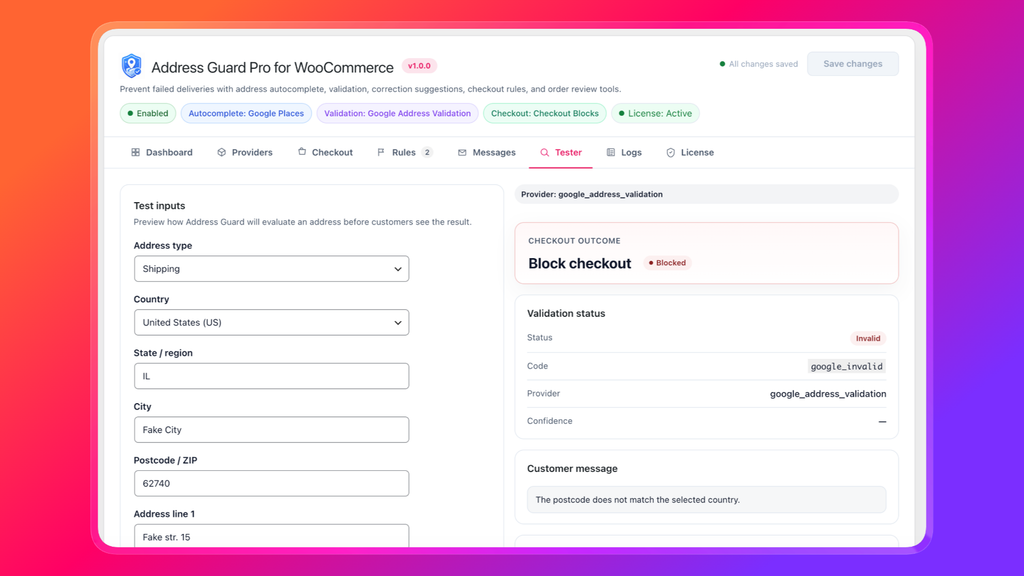 Step 5: Test addresses before you block live checkout